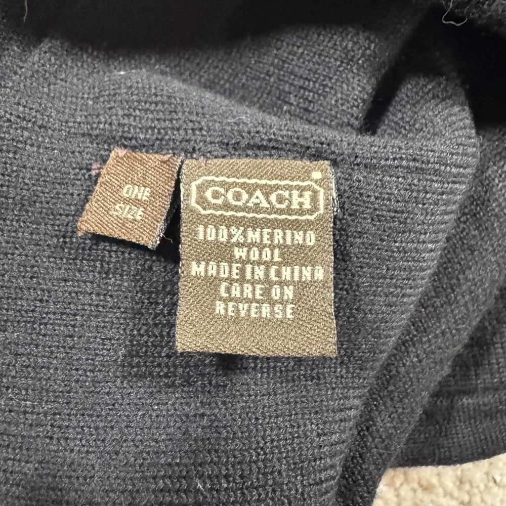 Coach Beanie Hat Black Cream Signature C Monogram 100% Merino Wool One Size